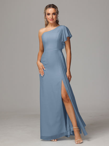 One Shoulder With Slit Chiffon Bridesmaid Dress