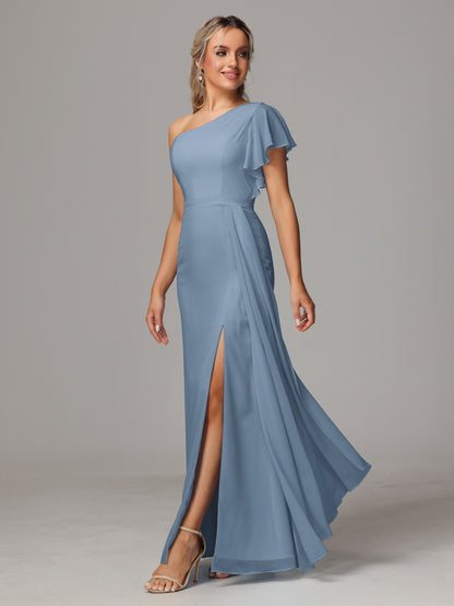 One Shoulder With Slit Chiffon Bridesmaid Dress