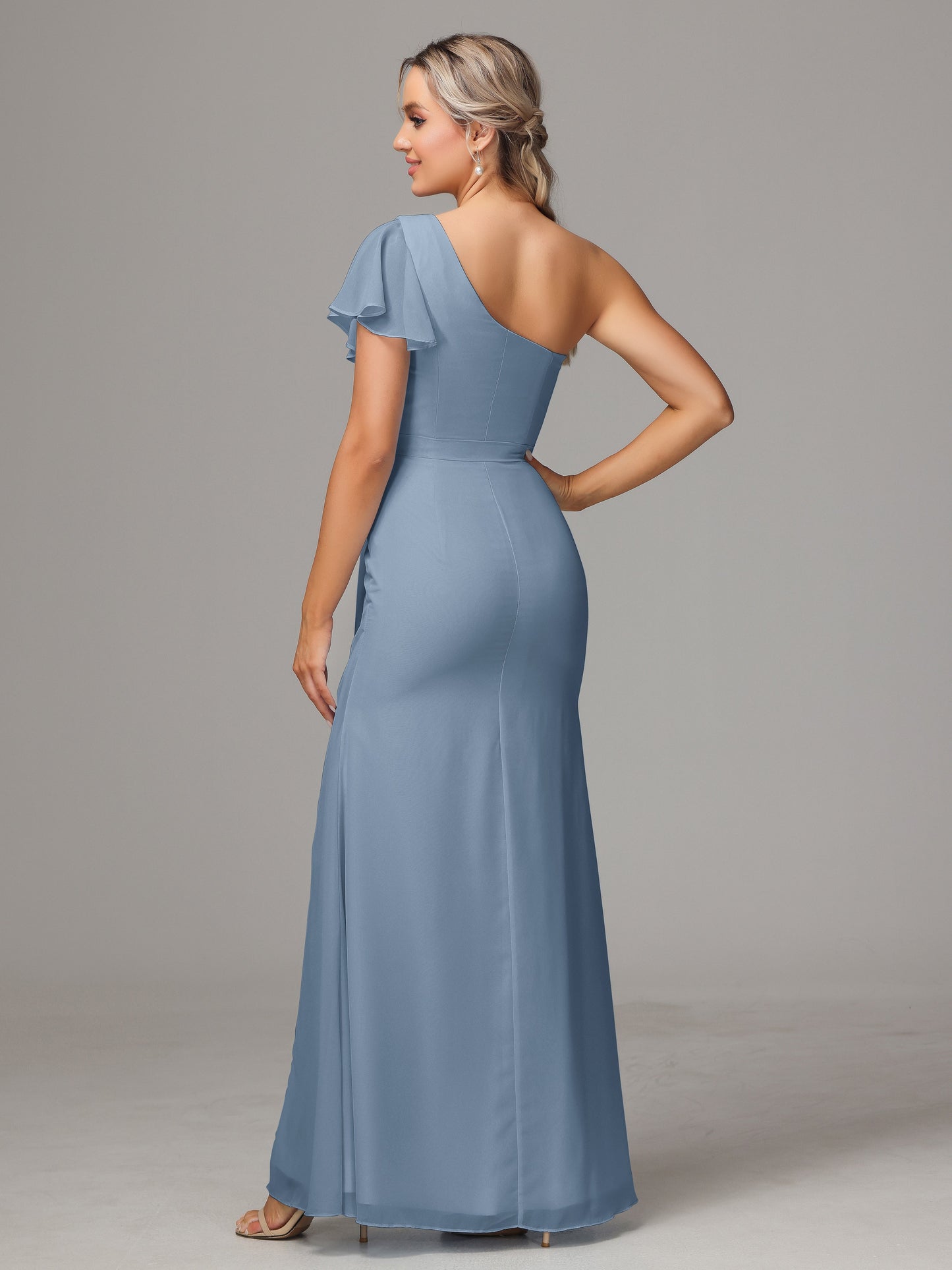 One Shoulder With Slit Chiffon Bridesmaid Dress