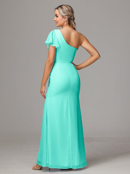 One Shoulder With Slit Chiffon Bridesmaid Dress