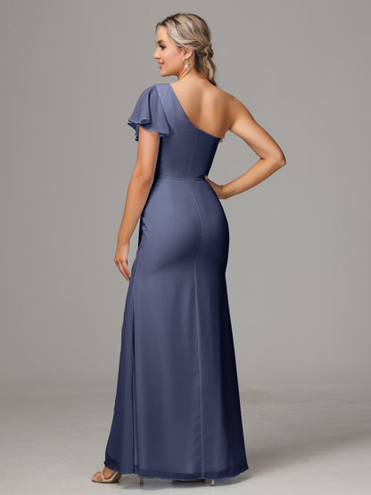 One Shoulder With Slit Chiffon Bridesmaid Dress