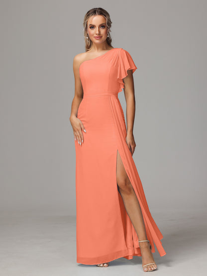 One Shoulder With Slit Chiffon Bridesmaid Dress