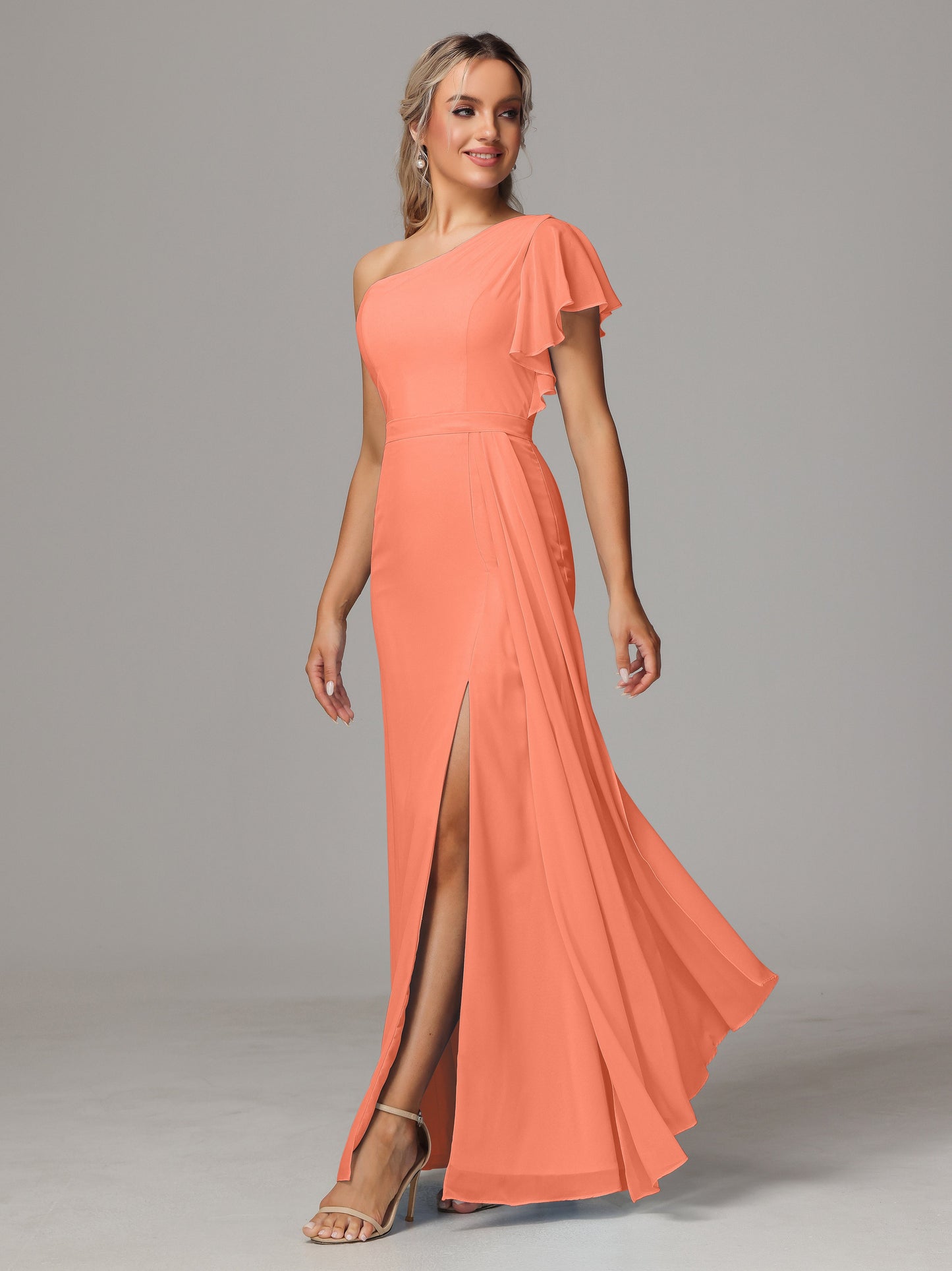 One Shoulder With Slit Chiffon Bridesmaid Dress