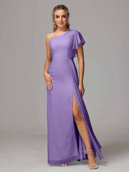 One Shoulder With Slit Chiffon Bridesmaid Dress