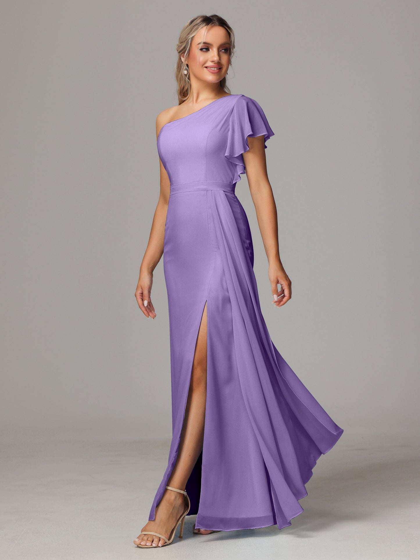 One Shoulder With Slit Chiffon Bridesmaid Dress