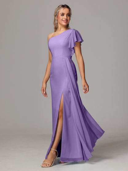 One Shoulder With Slit Chiffon Bridesmaid Dress