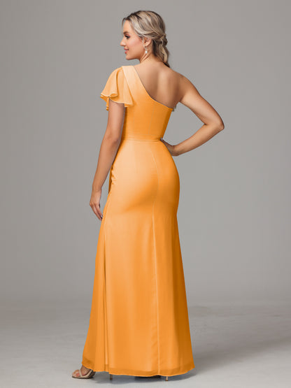 One Shoulder With Slit Chiffon Bridesmaid Dress