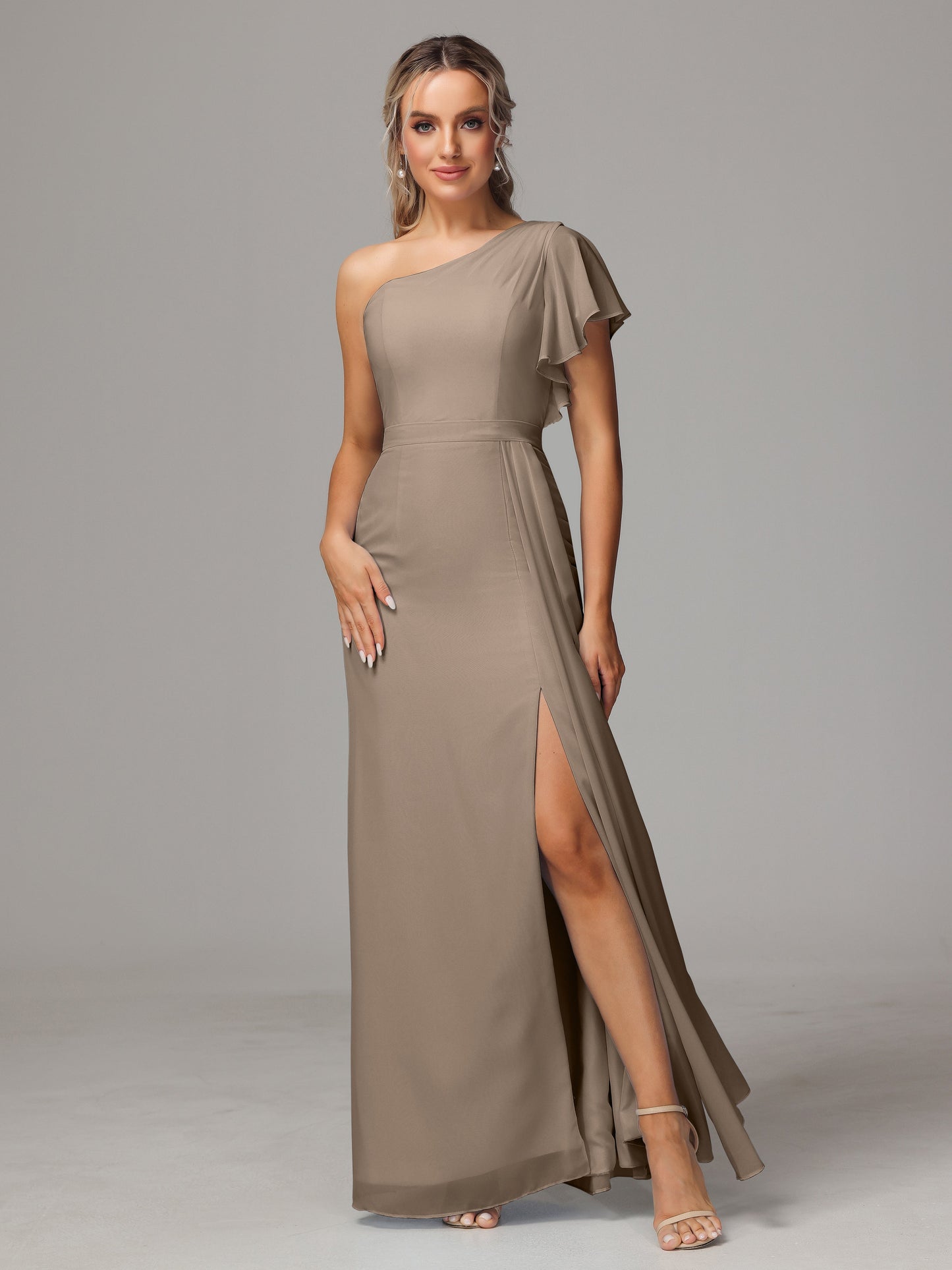 One Shoulder With Slit Chiffon Bridesmaid Dress