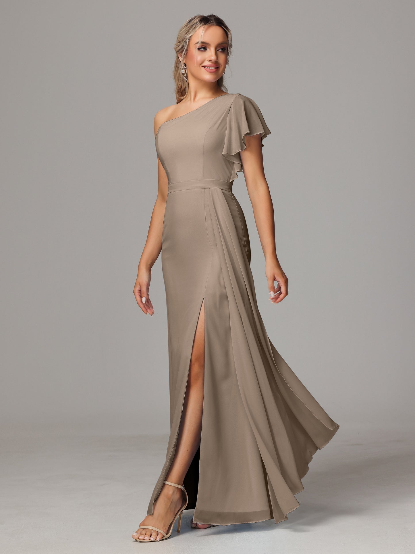 One Shoulder With Slit Chiffon Bridesmaid Dress