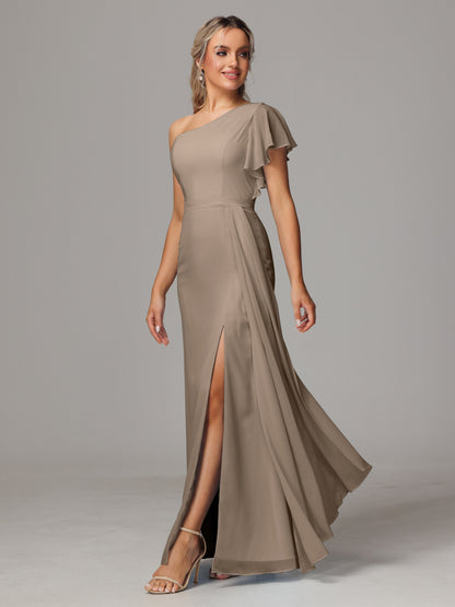 One Shoulder With Slit Chiffon Bridesmaid Dress