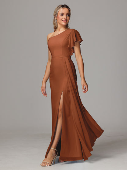 One Shoulder With Slit Chiffon Bridesmaid Dress