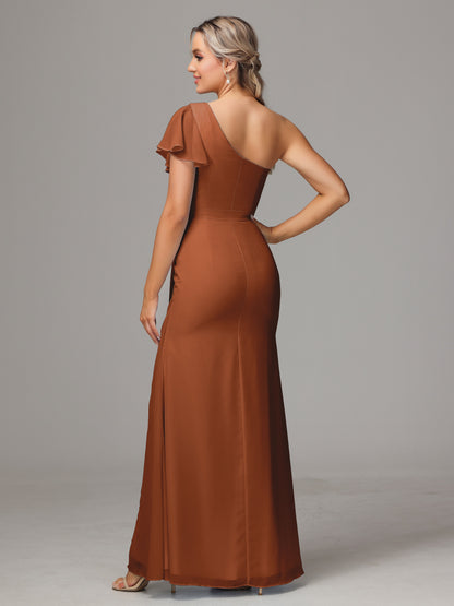 One Shoulder With Slit Chiffon Bridesmaid Dress