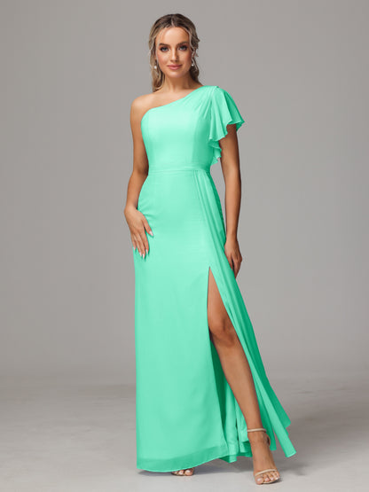 One Shoulder With Slit Chiffon Bridesmaid Dress