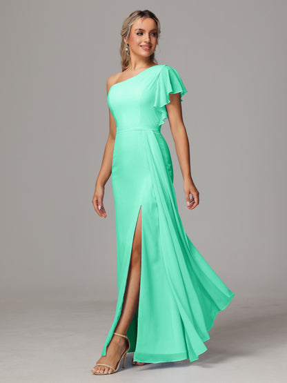 One Shoulder With Slit Chiffon Bridesmaid Dress