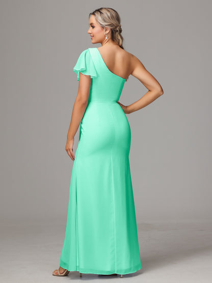 One Shoulder With Slit Chiffon Bridesmaid Dress