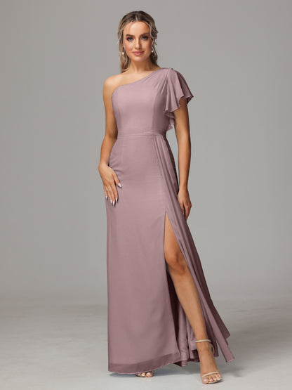 One Shoulder With Slit Chiffon Bridesmaid Dress