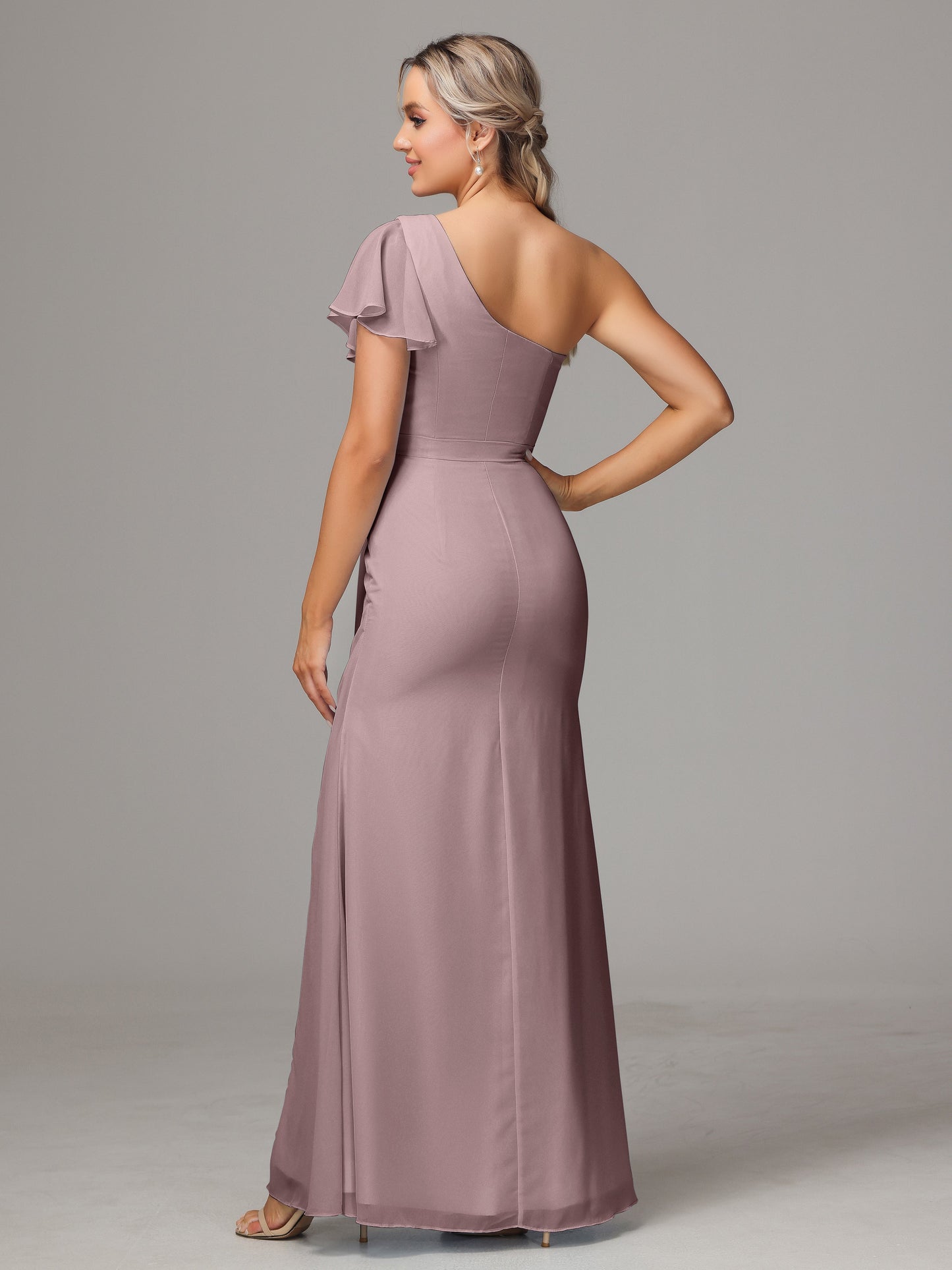 One Shoulder With Slit Chiffon Bridesmaid Dress