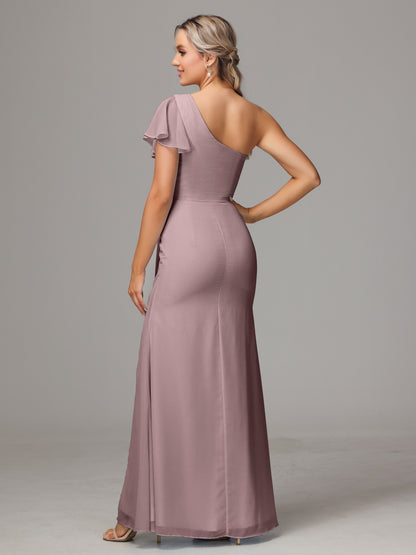 One Shoulder With Slit Chiffon Bridesmaid Dress