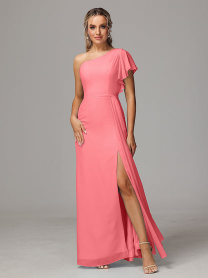 One Shoulder With Slit Chiffon Bridesmaid Dress