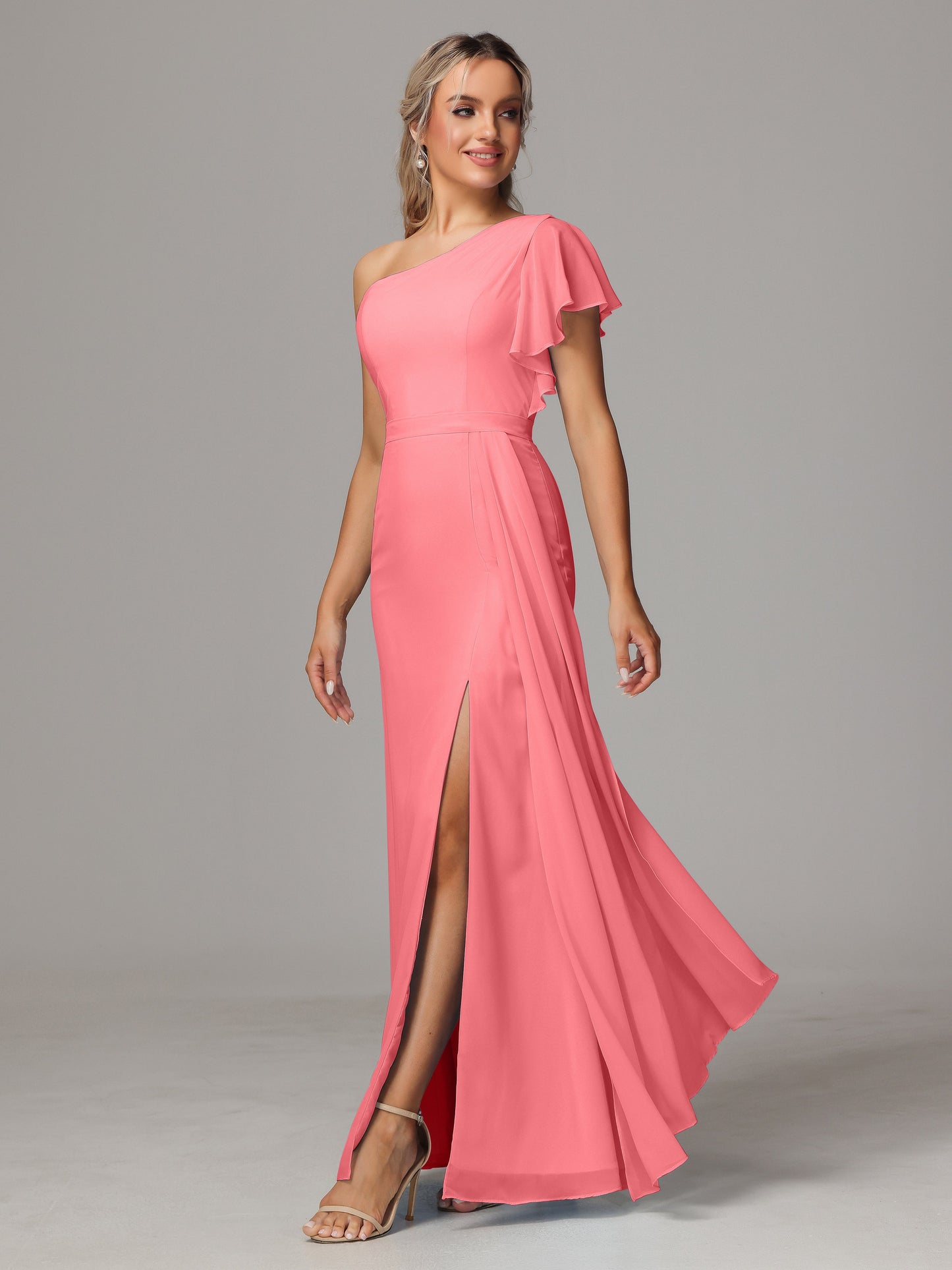 One Shoulder With Slit Chiffon Bridesmaid Dress