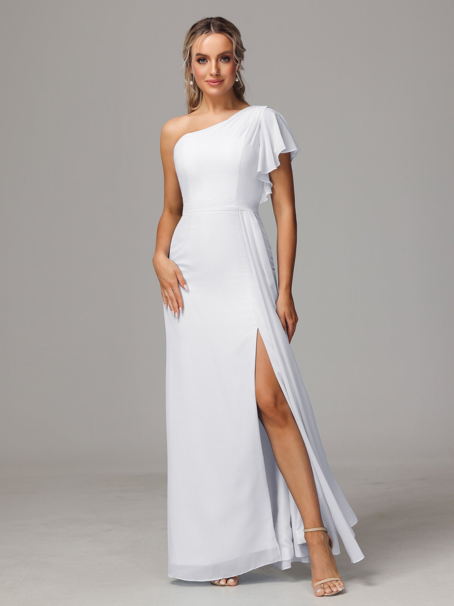 One Shoulder With Slit Chiffon Bridesmaid Dress
