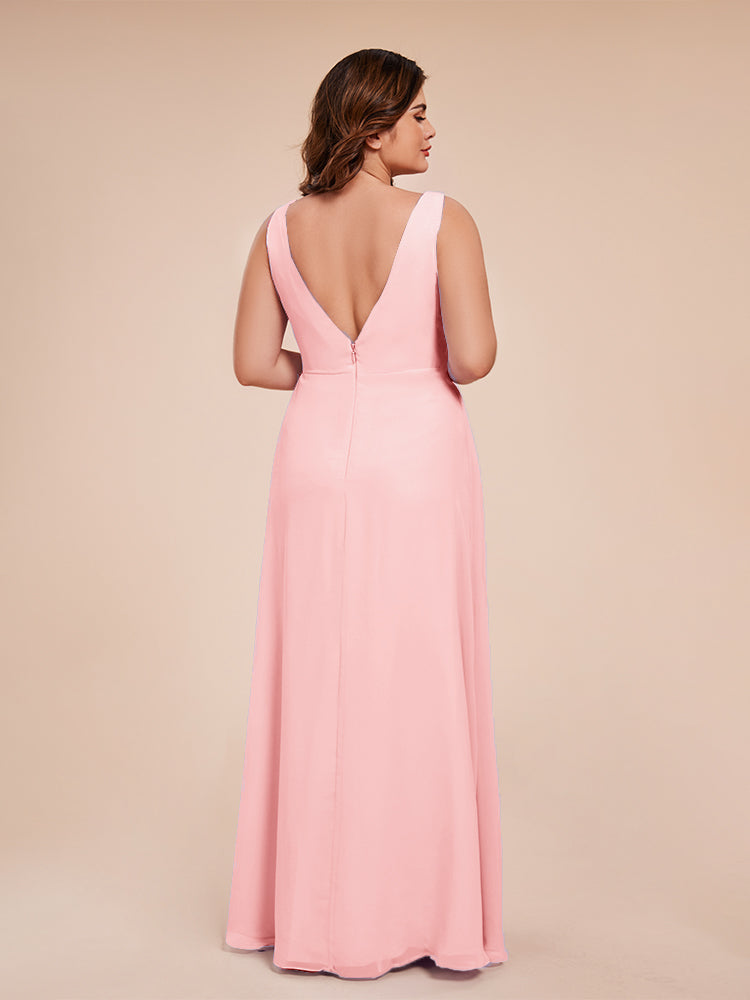 Jurnee Floor Length V-neck Ruched Chiffon Plus Size Bridesmaid Dress