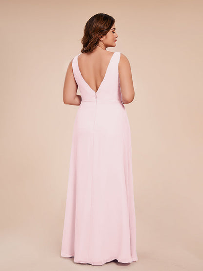 Jurnee Floor Length V-neck Ruched Chiffon Plus Size Bridesmaid Dress