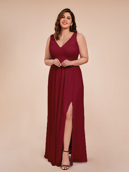 Jurnee Floor Length V-neck Ruched Chiffon Plus Size Bridesmaid Dress