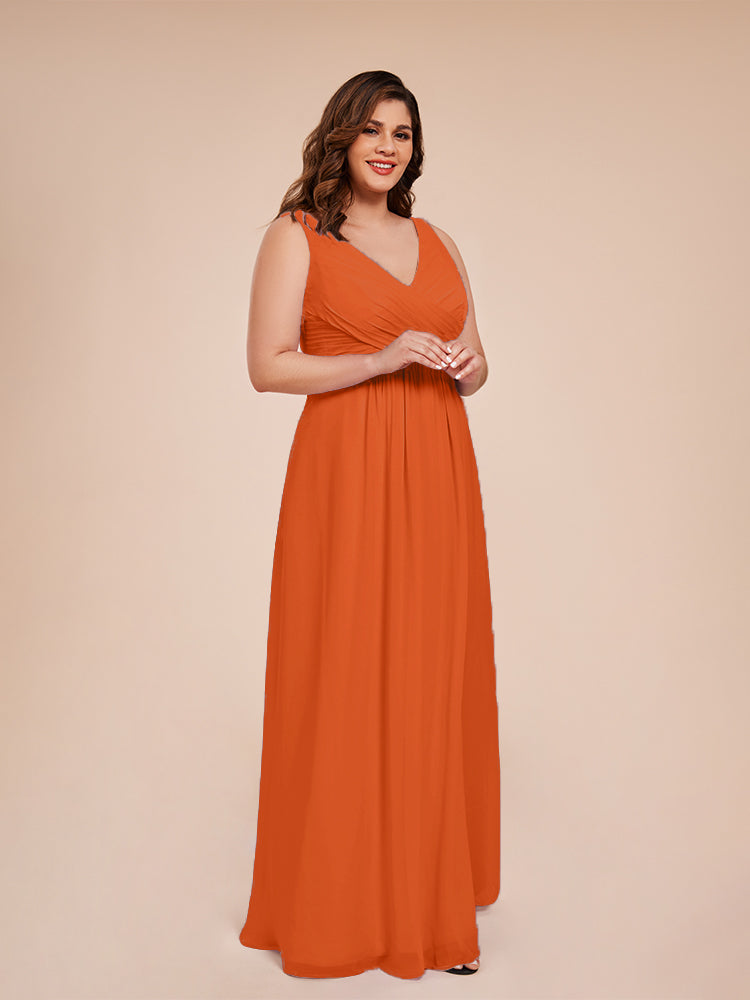 Jurnee Floor Length V-neck Ruched Chiffon Plus Size Bridesmaid Dress