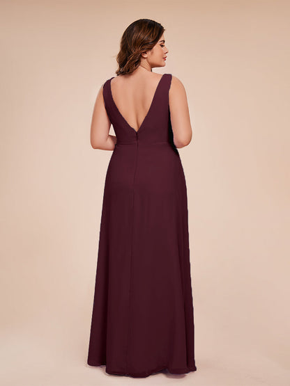 Jurnee Floor Length V-neck Ruched Chiffon Plus Size Bridesmaid Dress