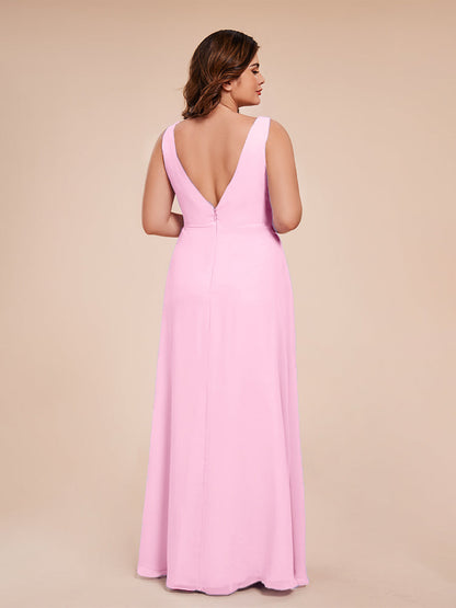 Jurnee Floor Length V-neck Ruched Chiffon Plus Size Bridesmaid Dress