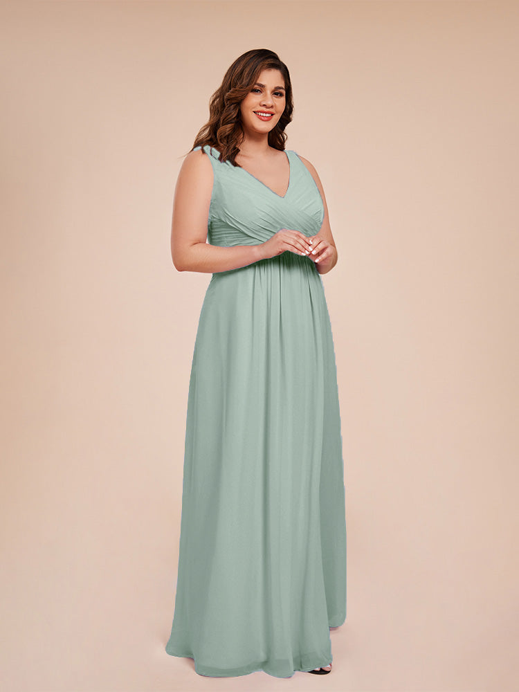 Jurnee Floor Length V-neck Ruched Chiffon Plus Size Bridesmaid Dress