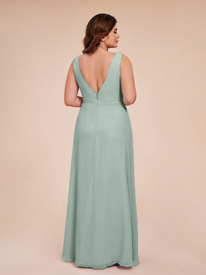 Jurnee Floor Length V-neck Ruched Chiffon Plus Size Bridesmaid Dress