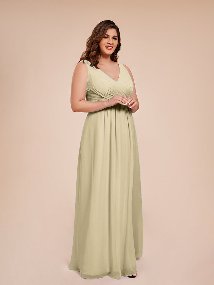 Jurnee Floor Length V-neck Ruched Chiffon Plus Size Bridesmaid Dress