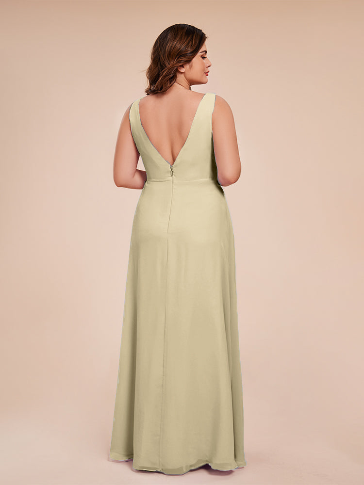 Jurnee Floor Length V-neck Ruched Chiffon Plus Size Bridesmaid Dress