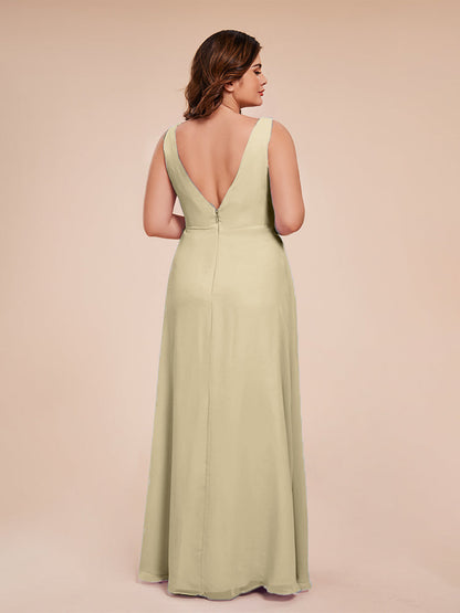 Jurnee Floor Length V-neck Ruched Chiffon Plus Size Bridesmaid Dress