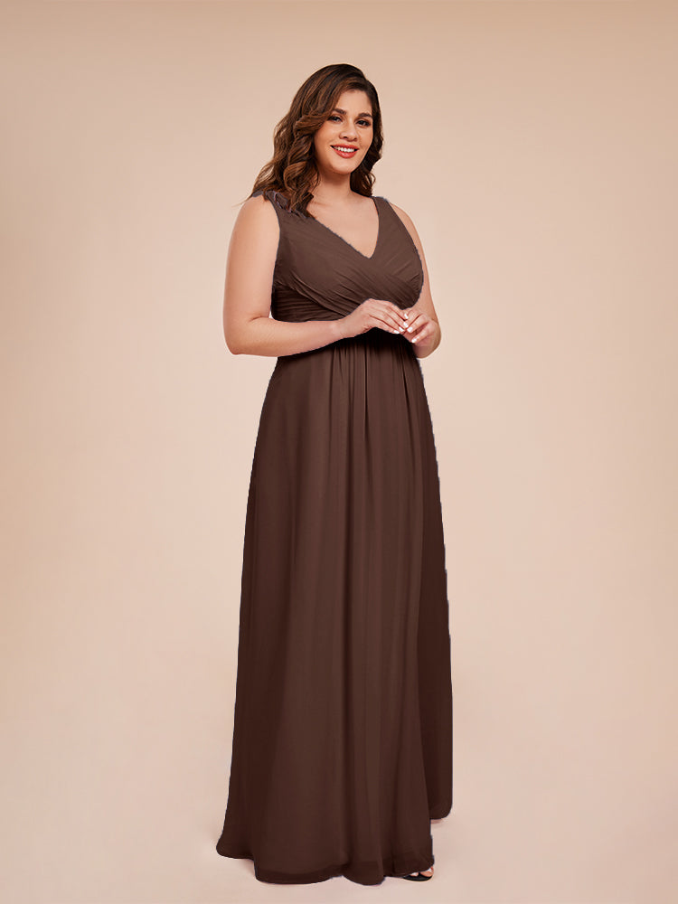 Jurnee Floor Length V-neck Ruched Chiffon Plus Size Bridesmaid Dress