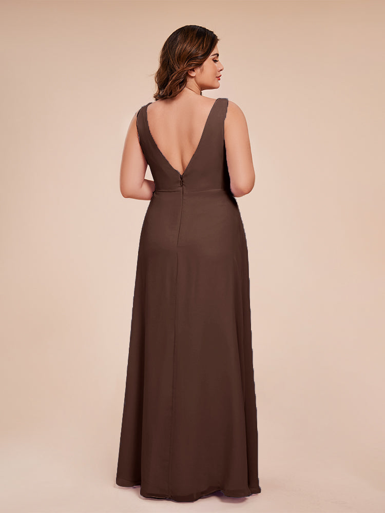 Jurnee Floor Length V-neck Ruched Chiffon Plus Size Bridesmaid Dress
