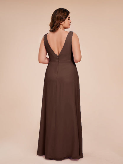 Jurnee Floor Length V-neck Ruched Chiffon Plus Size Bridesmaid Dress