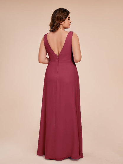 Jurnee Floor Length V-neck Ruched Chiffon Plus Size Bridesmaid Dress