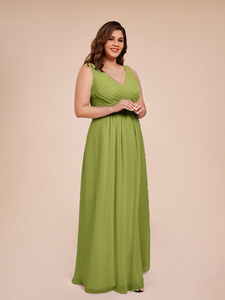 Jurnee Floor Length V-neck Ruched Chiffon Plus Size Bridesmaid Dress