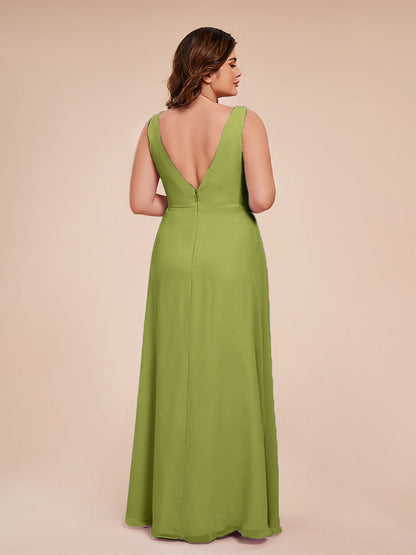 Jurnee Floor Length V-neck Ruched Chiffon Plus Size Bridesmaid Dress