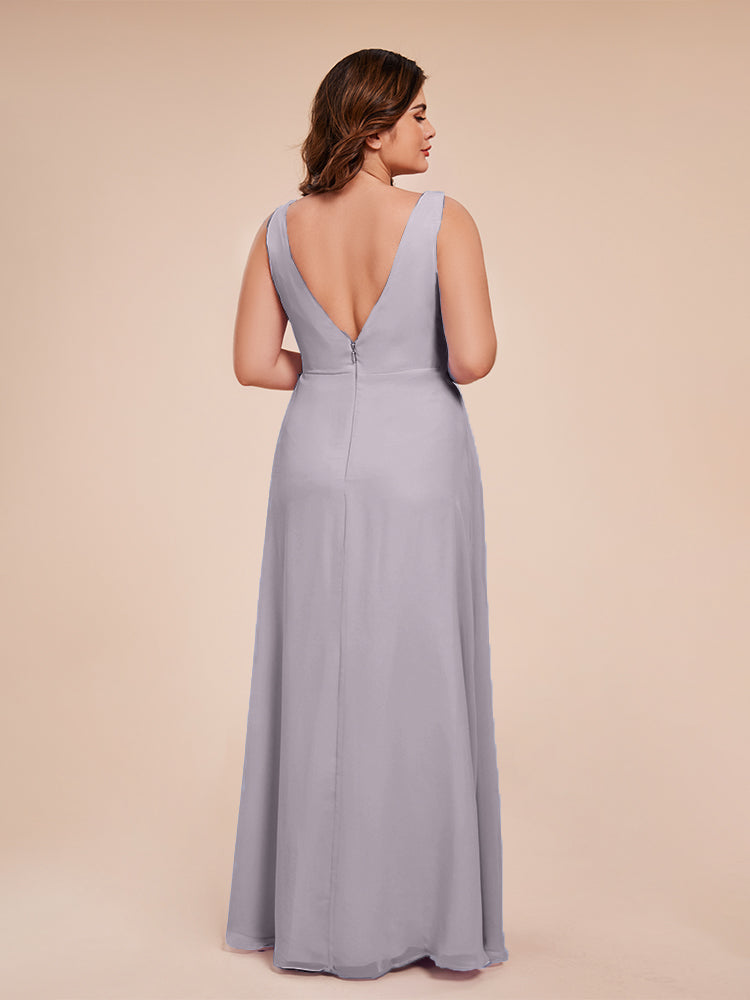 Jurnee Floor Length V-neck Ruched Chiffon Plus Size Bridesmaid Dress