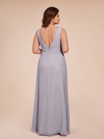 Jurnee Floor Length V-neck Ruched Chiffon Plus Size Bridesmaid Dress