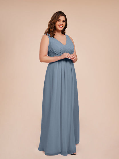 Jurnee Floor Length V-neck Ruched Chiffon Plus Size Bridesmaid Dress