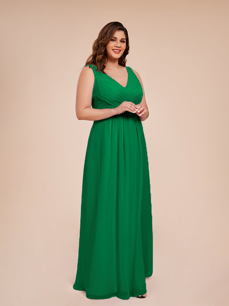 Jurnee Floor Length V-neck Ruched Chiffon Plus Size Bridesmaid Dress