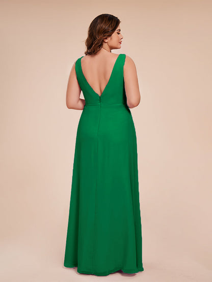 Jurnee Floor Length V-neck Ruched Chiffon Plus Size Bridesmaid Dress