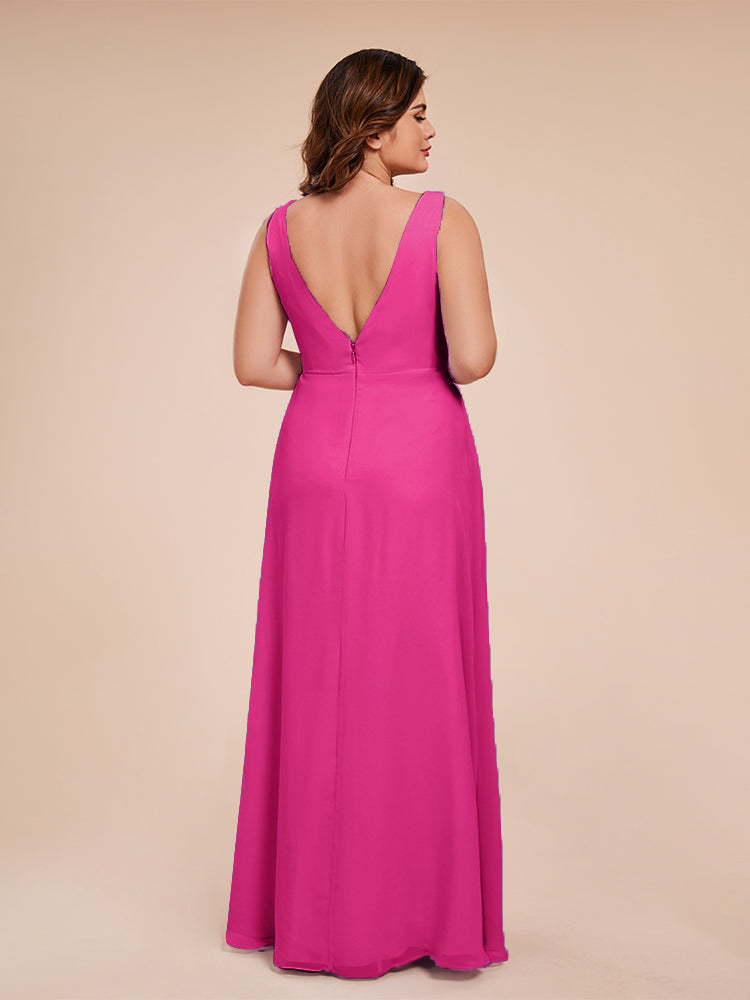 Jurnee Floor Length V-neck Ruched Chiffon Plus Size Bridesmaid Dress
