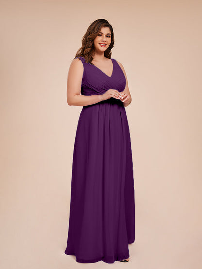 Jurnee Floor Length V-neck Ruched Chiffon Plus Size Bridesmaid Dress
