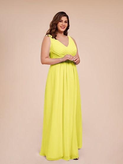 Jurnee Floor Length V-neck Ruched Chiffon Plus Size Bridesmaid Dress